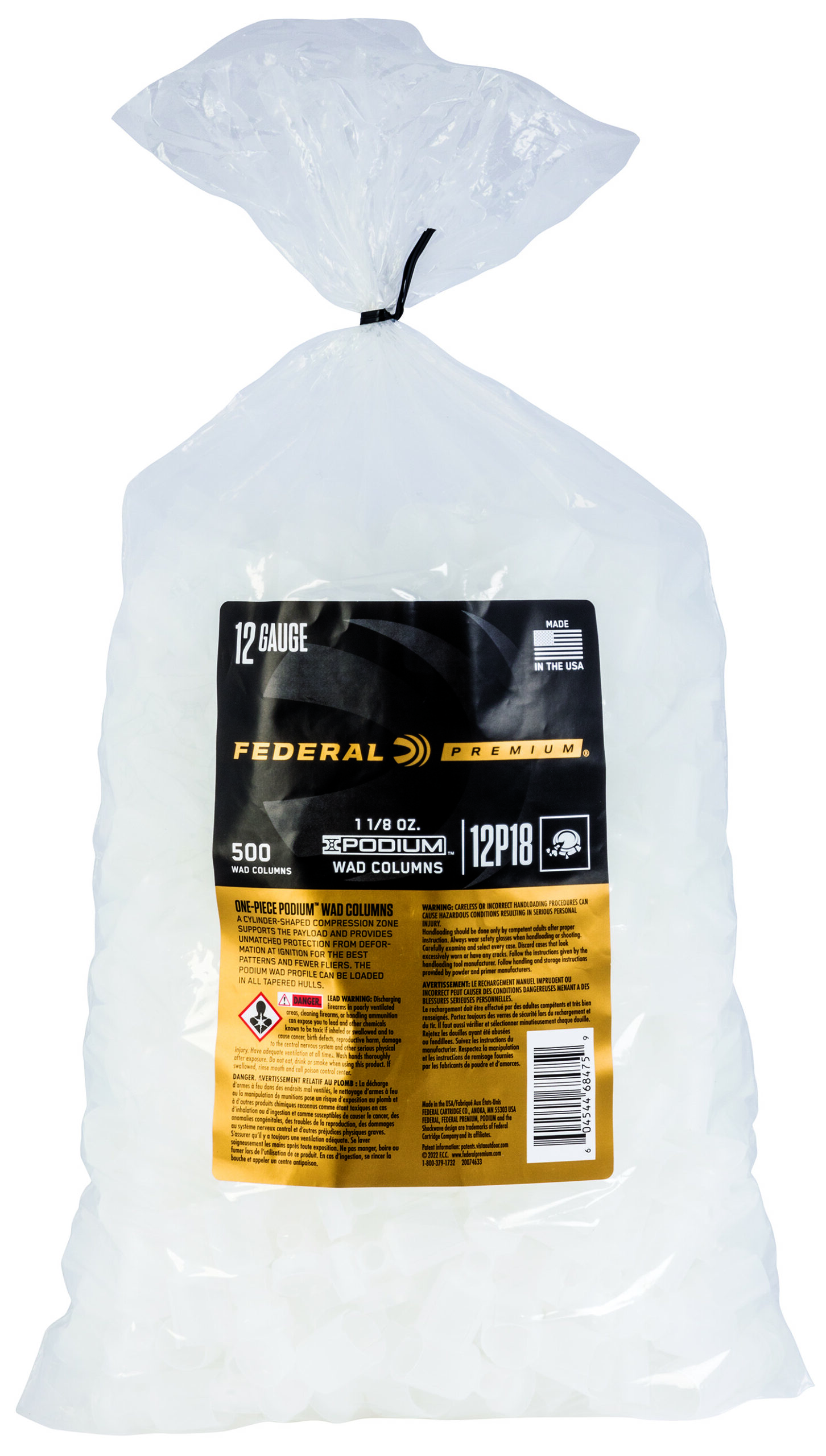 Federal 12P18 Podium Wad Premium 12Gauge 1 1/8oz White Plastic 500/ 10