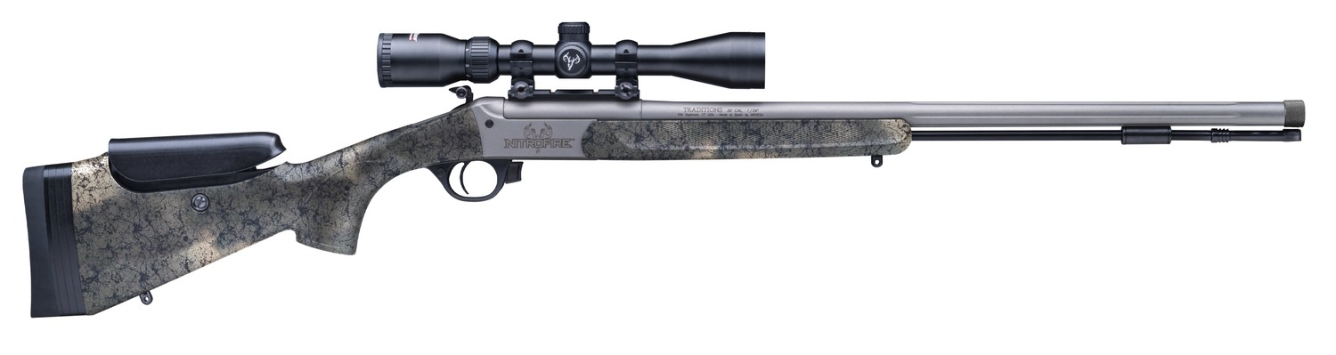 Traditions CR53846604537 NitroFire Pro 50 Cal 209 Primer Firestick 26" Tungsten Cerakote Fluted Threaded Barrel, Drilled & Tapped Steel Receiver, Adj Cheek Piece & LOP Desert Web Synthetic Stock, 3.5-