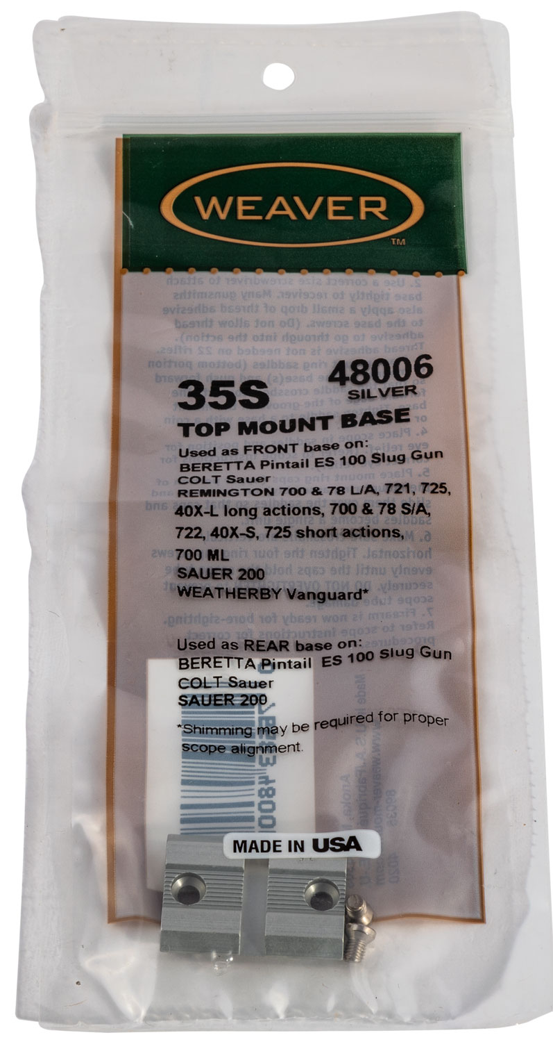 Weaver 48006 Top Mount Base 35S Silver for Remington/Ruger