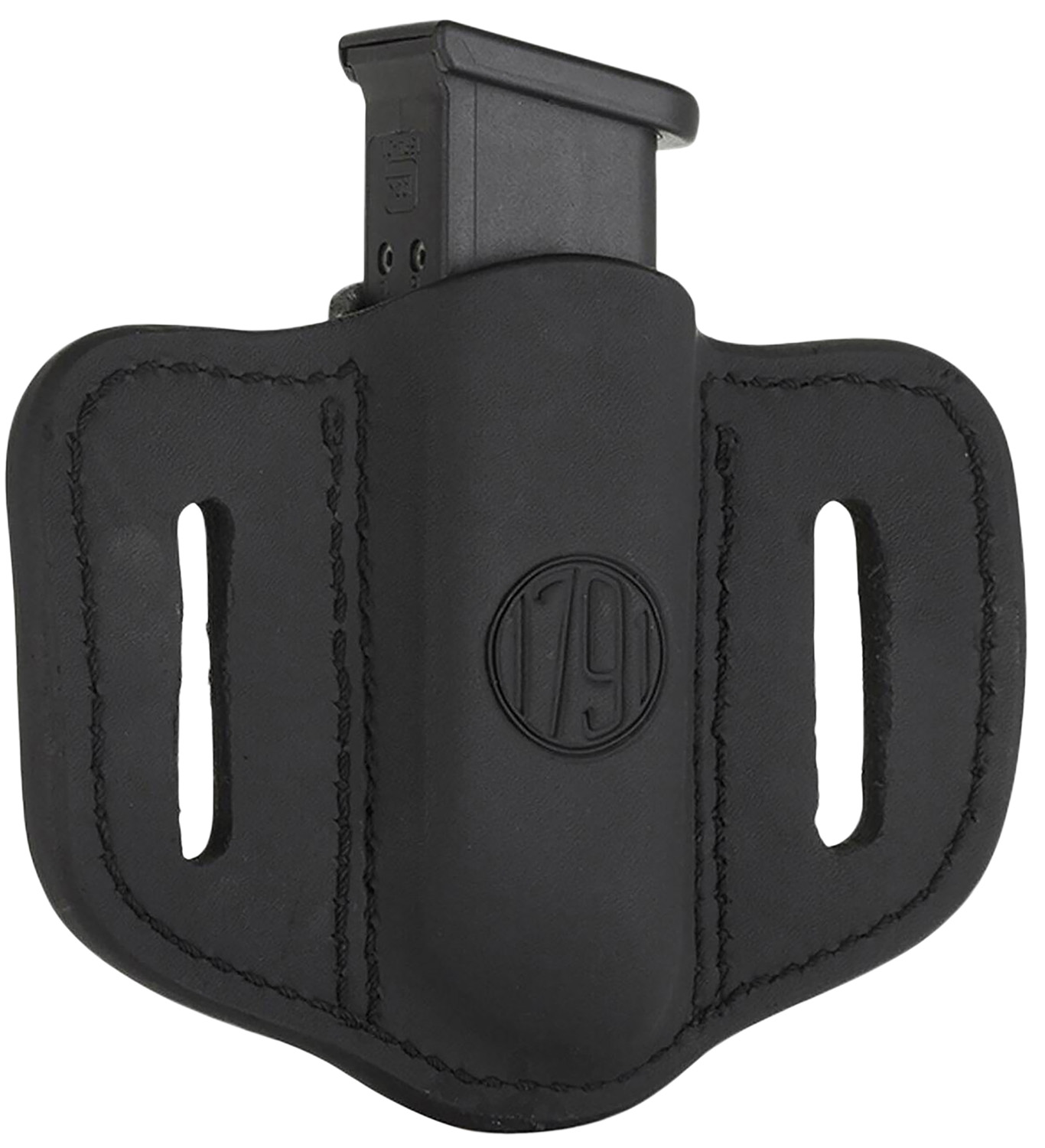 1791 Gunleather MAG12SBLA MAG1.2 Single Mag Holster Stealth Black Leather Belt Slide Compatible w/ Double Stack Ambidextrous