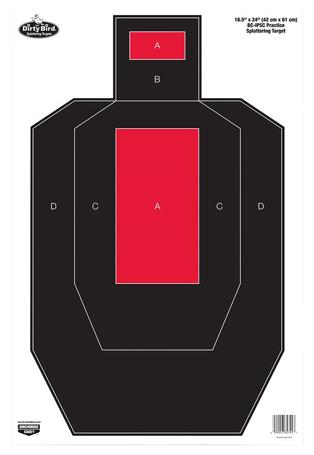 Birchwood Casey 35743 Dirty Bird IPSC Tagboard Hanging Pistol 16.50" x 24" Black/Red White Impact Splatter 3 Per Pkg