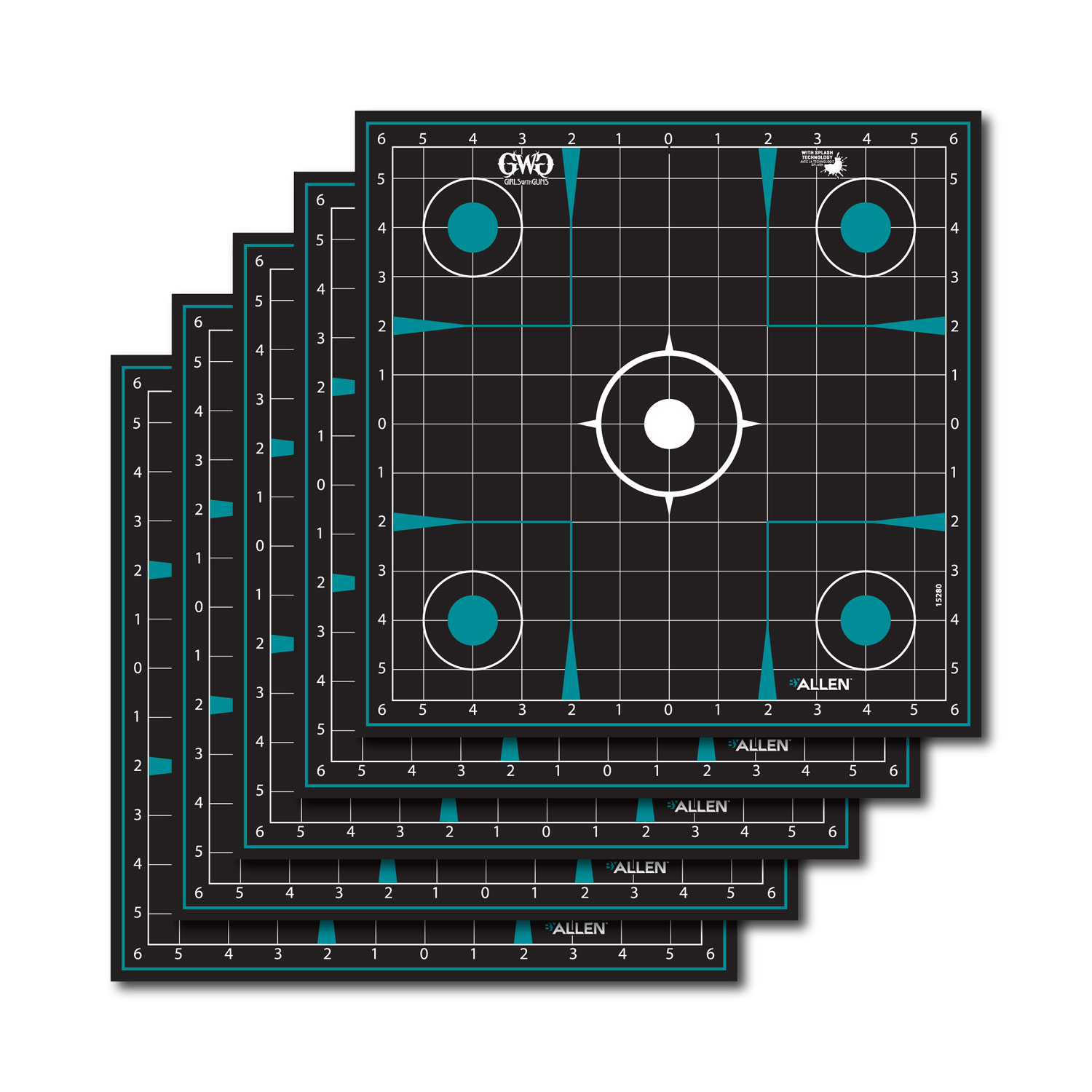 Girls With Guns 15280 Splash  Self-Adhesive Paper Black/Teal 12"x12" Grid 5 Pack