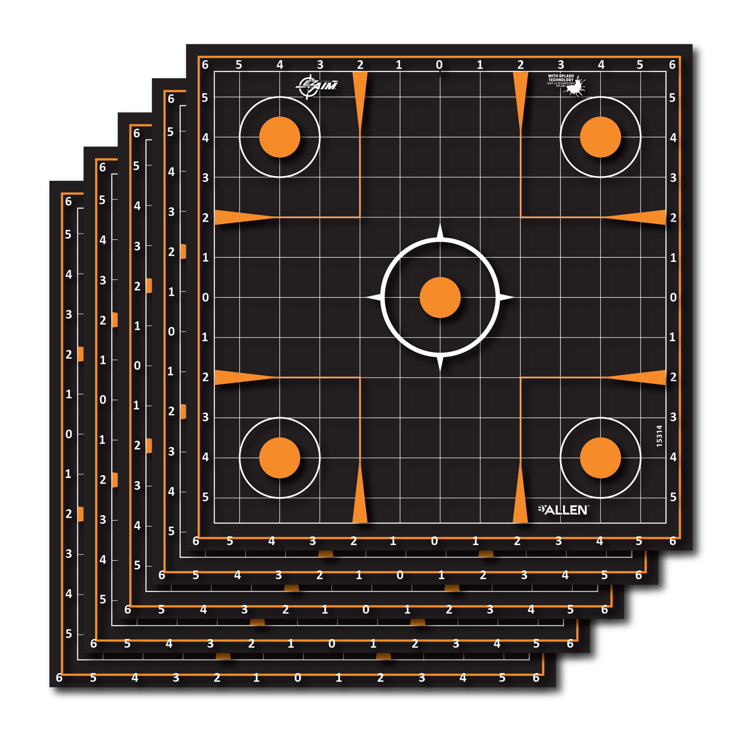 EZ-Aim 15314 Splash Reactive  Self-Adhesive Paper Black/Orange 12" Sight-In Grid 5 Pack