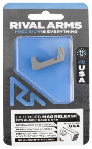 Rival Arms RA72G004D Magazine Release  Extended Silver Aluminum for Glock 43X, 48