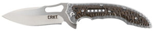 CRKT 5460 Fossil  Compact 3.41" Folding Drop Point Plain Satin 8Cr13MoV SS Blade, Brown G10/SS Handle, Includes Pocket Clip