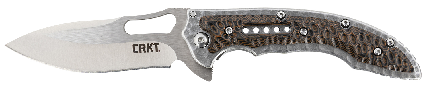 CRKT 5460 Fossil  Compact 3.41" Folding Drop Point Plain Satin 8Cr13MoV SS Blade, Brown G10/SS Handle, Includes Pocket Clip
