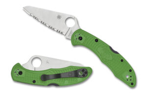 Spyderco  Salt 2  3" Folding Clip Point Serrated H1 Steel Blade Green Bi-Directional Texturing FRN Handle Includes Pocket Clip