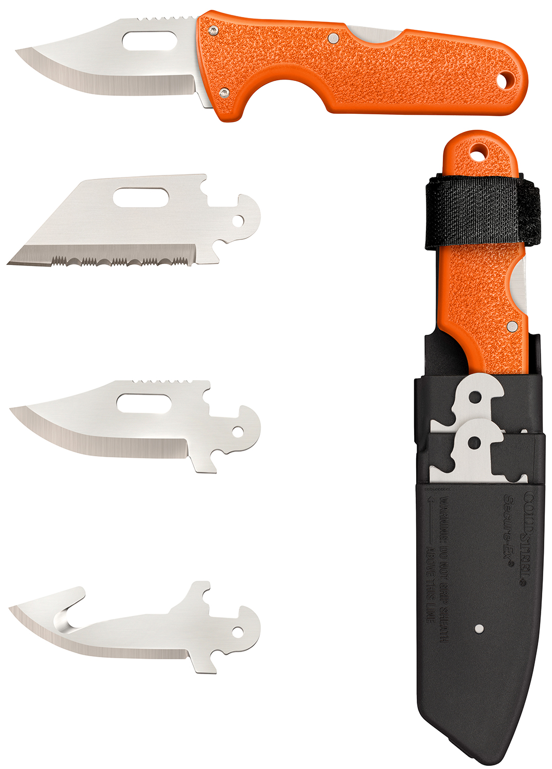 Cold Steel CS-40AL Click-N-Cut Hunter 2.50" Fixed Bowie/Gut Hook/Plain/Serrated Satin 420J2 SS Blade/Orange ABS Handle
