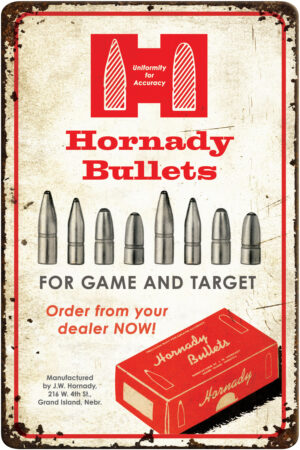 Hornady Bullets Tin Sign - Rustic Red White 12x18