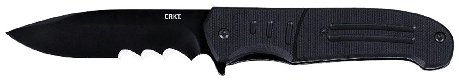 CRKT 6885 Ignitor  3.48" Folding Drop Point Part Serrated Black Oxide 8Cr13MoV SS Blade/Black G10 Handle Includes Pocket Clip
