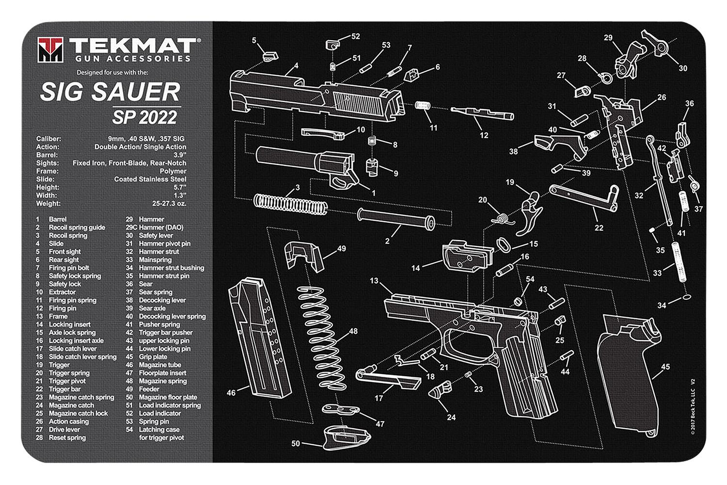 TekMat TEKR17SIGSP2022 Cleaning Mat Black/Gray Rubber 11"x17" Sig Sauer SP 2022 Parts Diagram