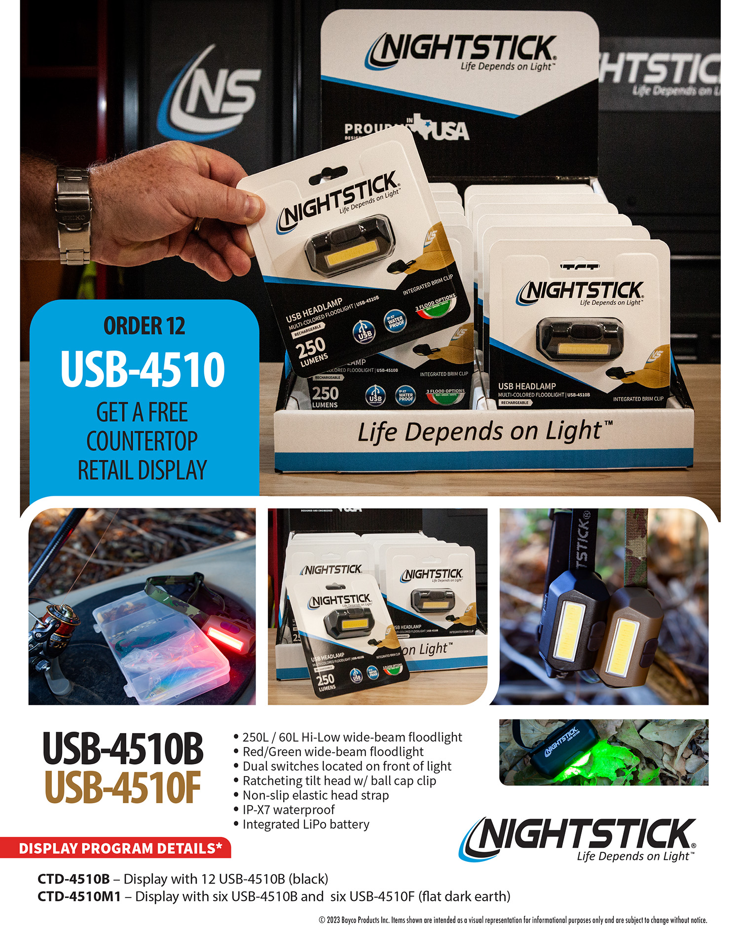 Bayco Nightstick USB-4510B Multi-Flood Headlamp Display