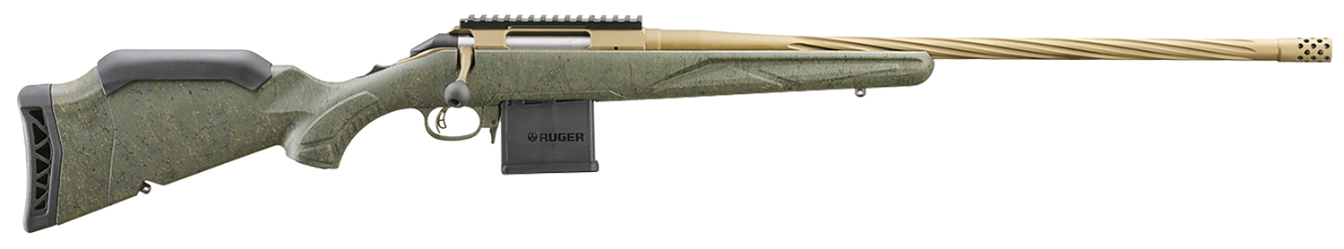 Ruger 46936 American II Predator Full Size 350 Legend 5+1 22" Burnt Bronze Cerakote Spiral Fluted Threaded Barrel & Alloy Steel Receiver w/Picatinny Rail, Green Splatter Adj LOP Synthetic Stock