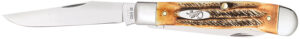 Case 03573 Trapper  3.25" Folding Clip Point/Spey Plain Mirror Polished Tru-Sharp SS Blades, Burnt Dark Amber 6.5 BoneStag Handle