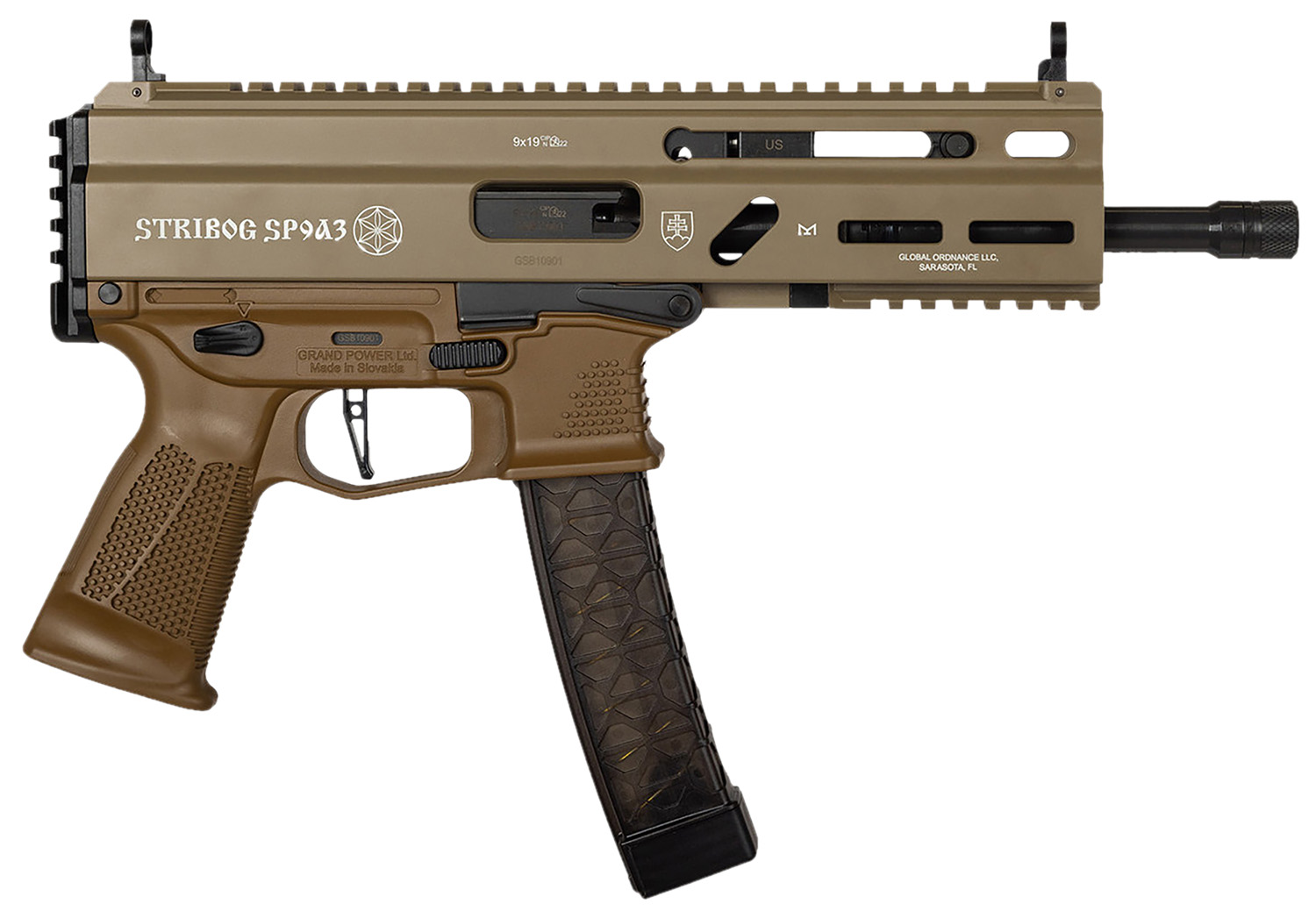 Grand Power SP9A3 Stribog 9mm Pistol 8" FDE