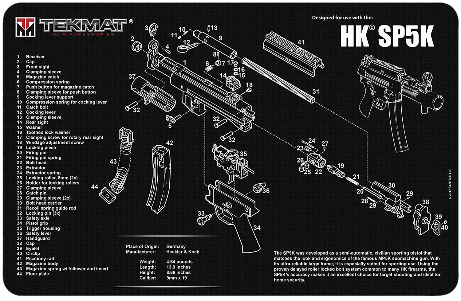 TekMat HK SP5K Cleaning Mat with Parts Diagram
