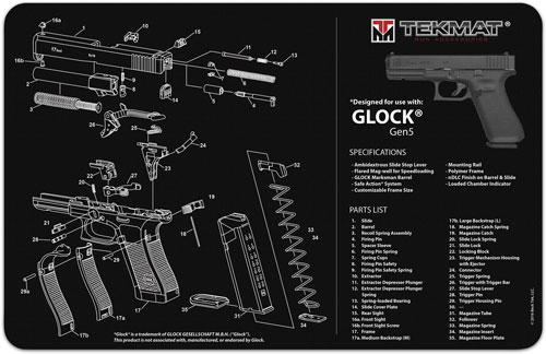 TEKMAT ARMORERS BENCH MAT - 11"x17" FOR GLOCK G5 BLACK