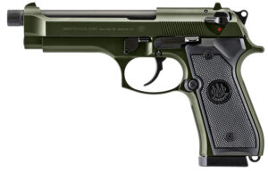 Beretta USA J92F300GRTB18 92FS  Full Size 9mm Luger 18+1 5.10" Black Threaded Barrel, OD Green Cerakote Serrated Slide, OD Green Cerakote Aluminum Frame w/Beavertail, Black Textured Grip