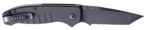 Hogue 64120 Ballista  3.50" Folding Tanto Part Serrated Black Cerakote 154CM SS Blade, Matte Black w/Fluted Texture Aluminum Handle
