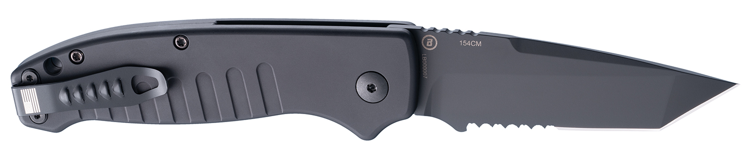 Hogue 64120 Ballista  3.50" Folding Tanto Part Serrated Black Cerakote 154CM SS Blade, Matte Black w/Fluted Texture Aluminum Handle