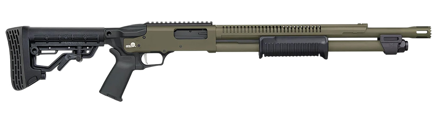 Mossberg 50757 590R 12 Gauge Pump 3" 6+1 18.50" OD Green Cerakote Heat Shield Barrel, OD Green Cerakote Steel Receiver, Black AR Mil-Spec Adjustable Synthetic Stock, Black Magpul Grip