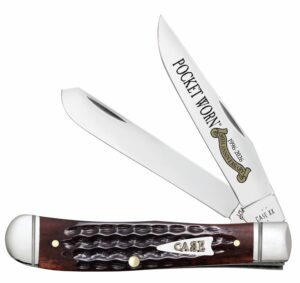 Case 55231 Pocket Worn Trapper Mini Folding 2.75" Clip Point & Spey Plain Mirror Polished Tru-Sharp SS Blades, Corn Cob Jigged Mahogany Bone Handle