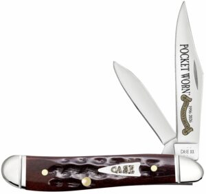 Case 55234 Pocket Worn Peanut Folding 2.26" Clip Point/1.50" Pen Plain Tru-Sharp SS Blade, Mahogany Corn Cob Jigged Bone Handle