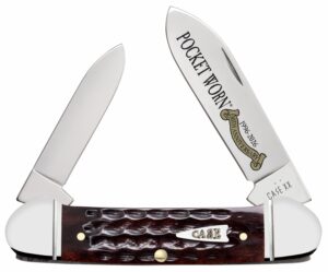 Case 55235 Pocket Worn Canoe Folding 2" Pen/2.63" Spear Plain Tru-Sharp SS Blade, Mahogany Corn Cob Jigged Bone Handle