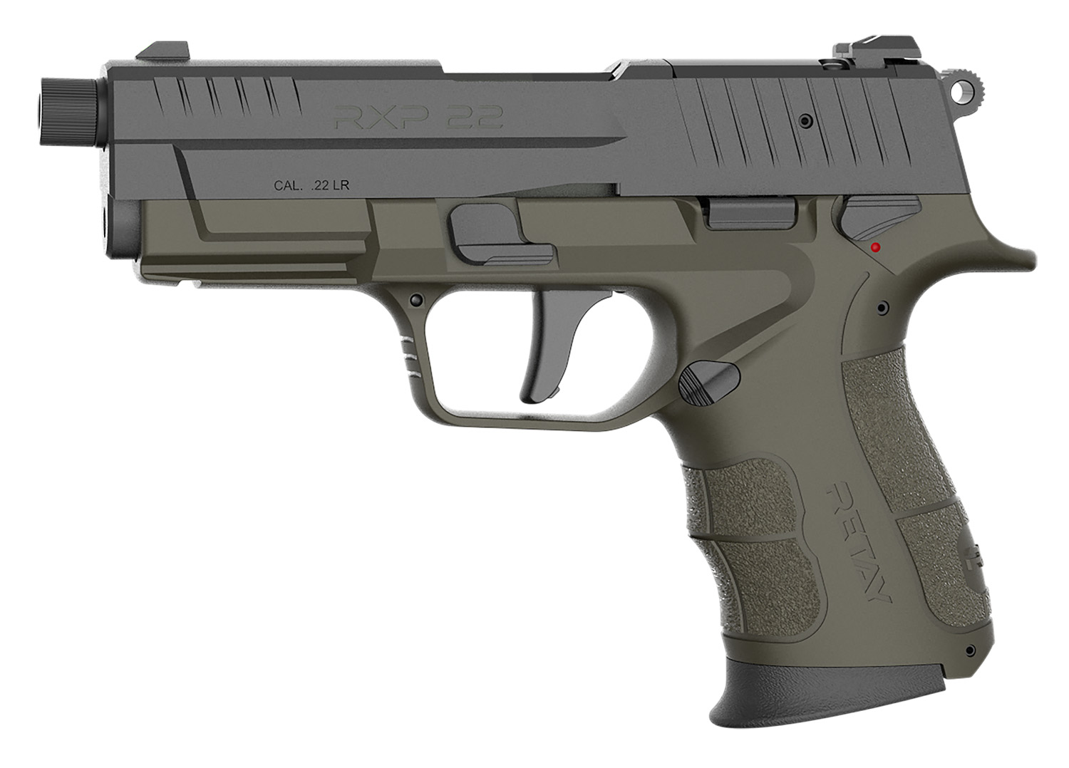 Retay USA RXP22ODBLKS10TH RXP 22 LR 10+1 4" Threaded Barrel, Black Cerakote Optic Ready/Serrated Slide, OD Green Cerakote Polymer Frame w/Accessory Rail, RMR/RMSc Footprint
