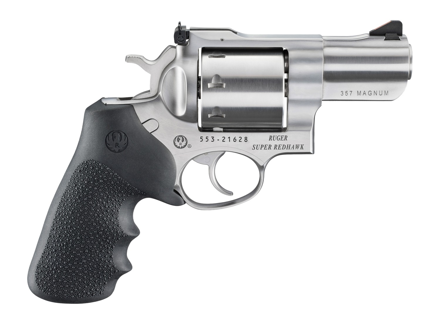 Ruger Super Redhawk 357 Mag/38 Special 8 Shot 2.50" Stainless Cylinder, Satin Stainless Steel Barrel & Frame, Hogue Tamer Monogrip Grip, Transfer Bar Safety, Exposed Hammer