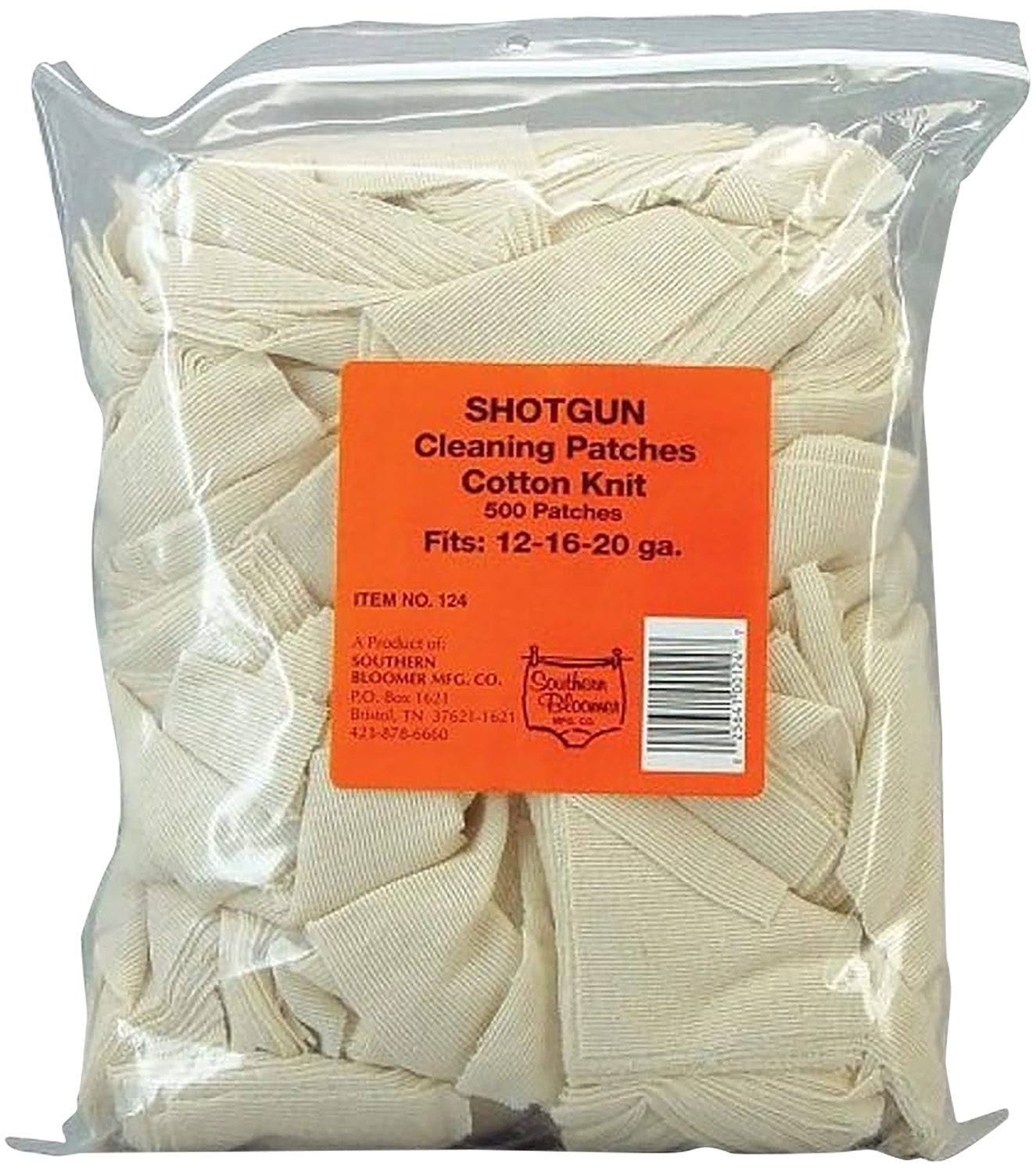 Southern Bloomer 124 Cleaning Patches 12/16/20 Gauge Shotgun Cotton 500/Pkg