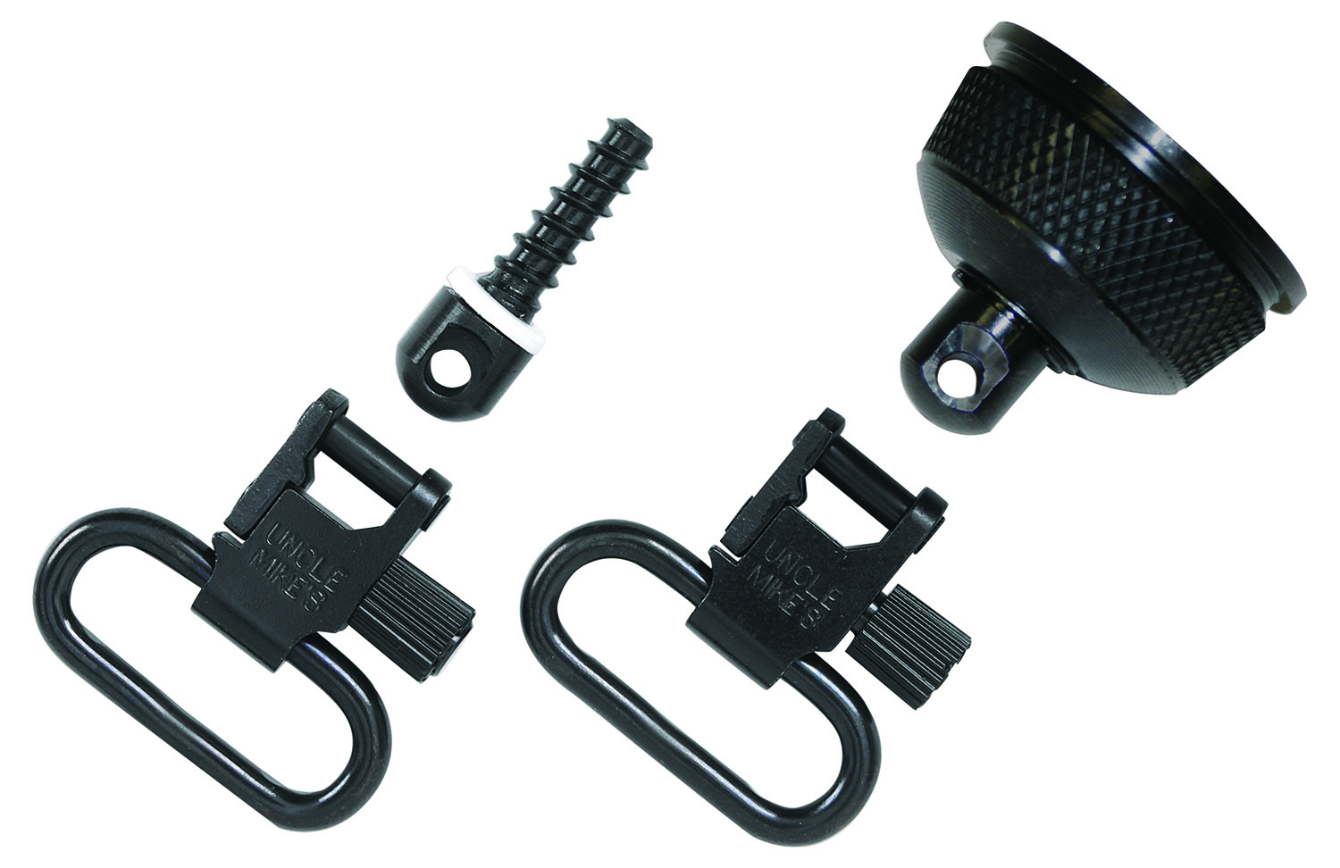 Uncle Mike's 18002 Mag Cap Swivel Set made of Steel with Blued Finish, 1" Loop Size & Quick Detach Style for 12 Gauge Remington 870 Express with Wood Stock Includes Two Super Swivels