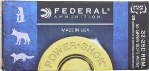 FEDERAL POWER-SHOK 22-250 REM - 55GR SP 20RD 10BX/CS