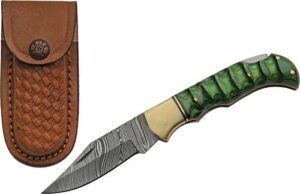 SZCO Rite Edge 3" Green Damascus Lockback Knife