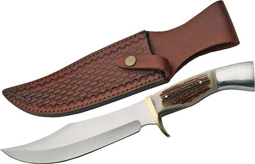 SZCO Steel Stag 8" Iron Cougar Knife - Deer Antler Handle