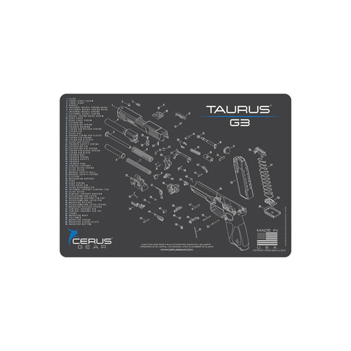 TAURUS G3 SCHEMATIC HANDGUN MAT - CHARCOAL GRAY/CERUS BLUE, 12" X 17"