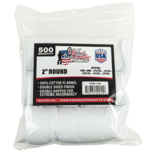 COTTON FLANNEL CLEANING PATCHES - 2" ROUND - .270-.38 CALIBER, 500 COUNT