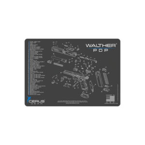 WALTHER® PDP® SCHEMATIC HANDGUN MAT - CHARCOAL GRAY/CERUS BLUE, 12" X 17"