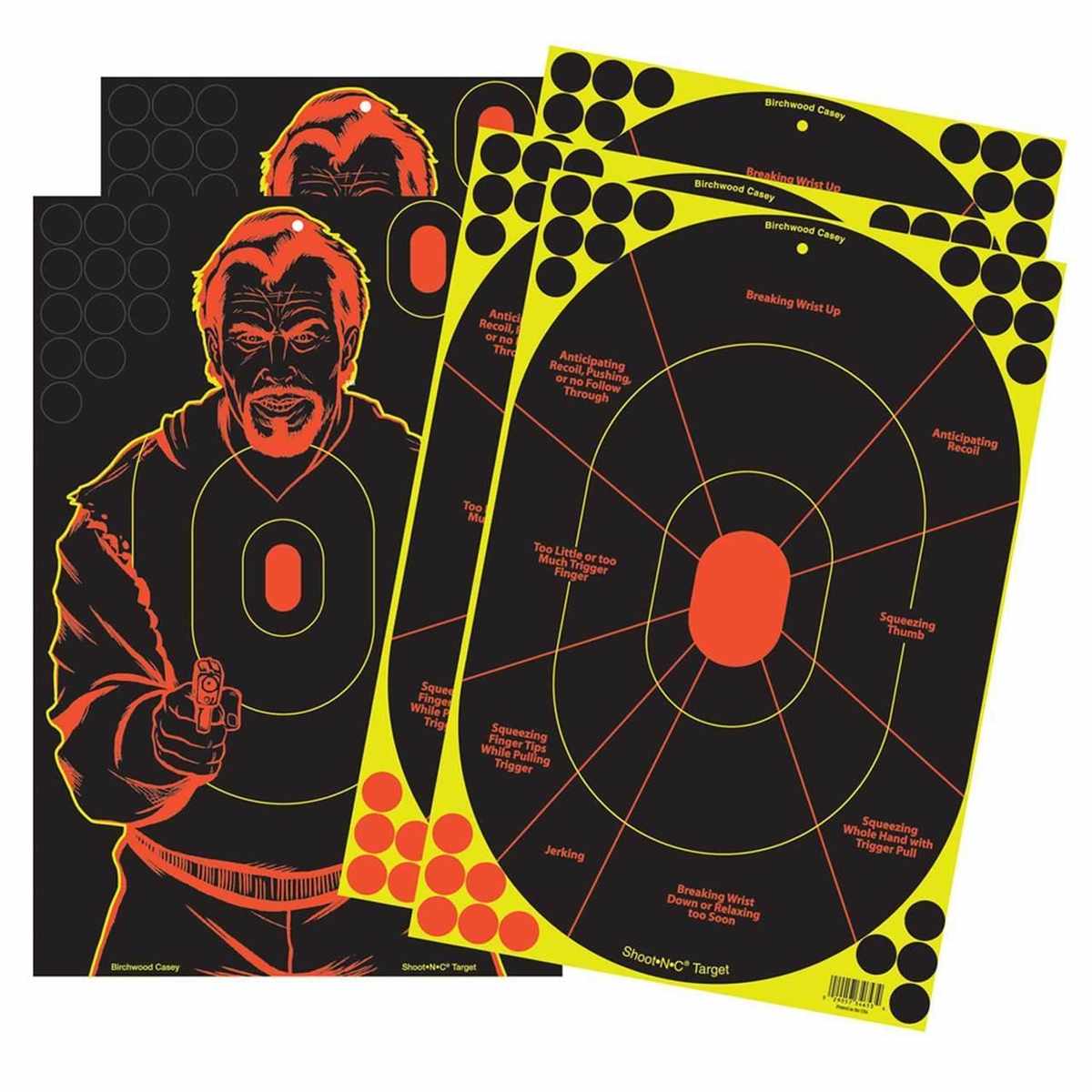 Birchwood Casey SHOOT-N-C 12" x 18" 3-Handgun Trainer & 2-Bad Guy Silhouette Target 5/ct