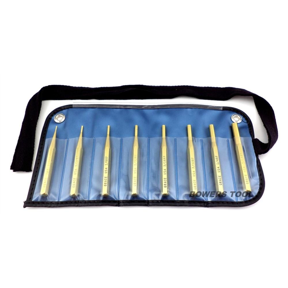 Grace USA 8-Piece Brass Roll Pin Punch Set for Gunsmiths