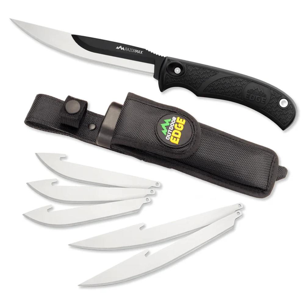 Outdoor Edge RazorMax Replaceable Fixed Knife 3-1/2" Drop Point Blade 5" Boning Blade Black