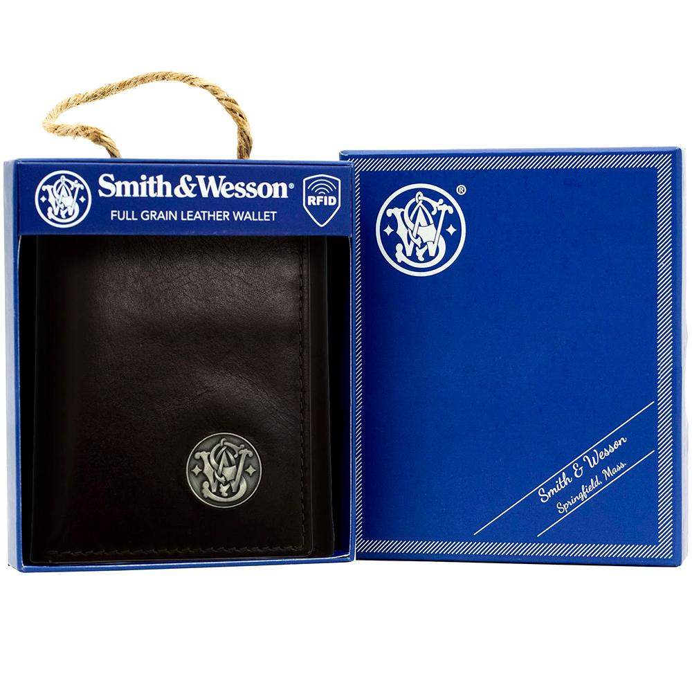 Smith & Wesson RFID Tri-Fold Leather Wallet Brown