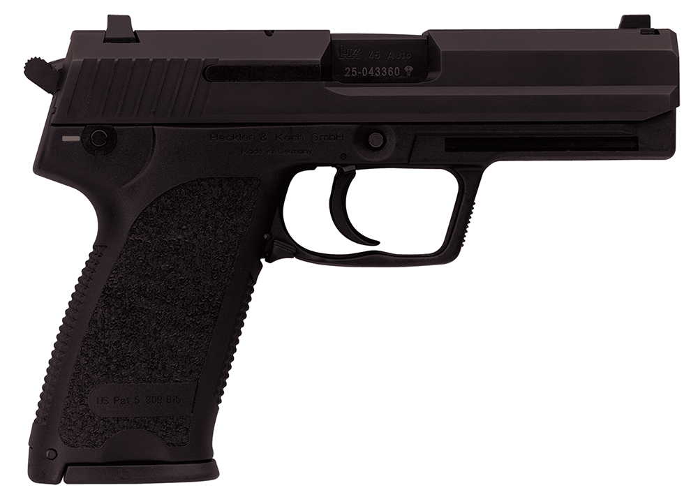 HK 81000326 USP V7 LEM 45 ACP Caliber with 4.41" Barrel, 12+1 Capacity, Overall Black Finish, Serrated Trigger Guard Frame, Serrated Steel Slide & Polymer Grip Includes 2 Mags
