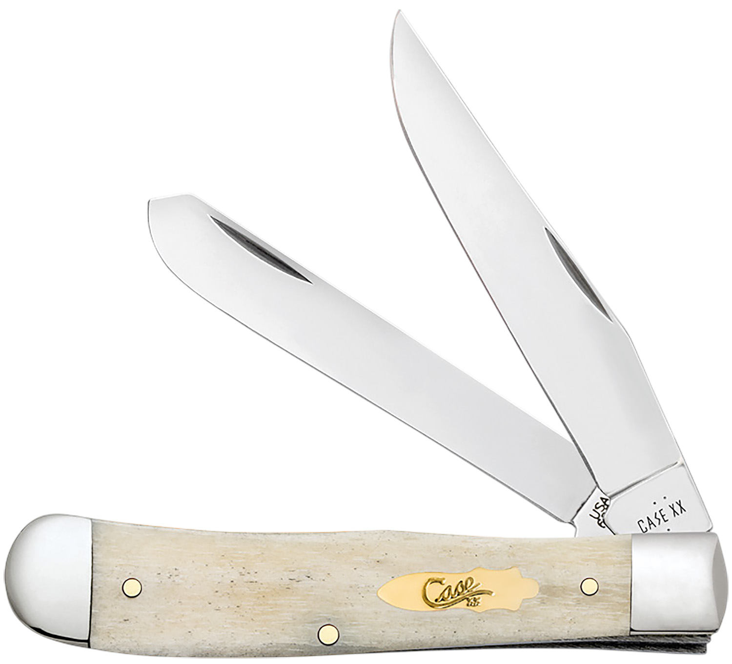 Case 11020 Trapper Folding Clip Point/Spey Plain Mirror Polished Tru-Sharp SS Blade, Smooth Natural Bone Handle