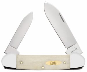 Case 11023 Canoe  Folding Pen/Spear Plain Tru-Sharp SS Blade, Smooth Natural Bone Handle