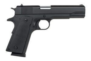 Tisas Arms 10100519 1911 A1 Service 9mm Luger 7+1 5" Stainless Steel Barrel, Black Cerakote Carbon Steel Serrated Slide & Frame w/Beavertail, Black Rubber Grip