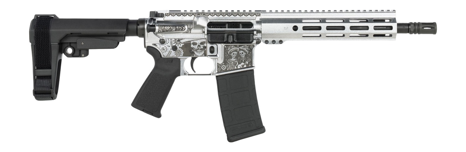Shark Coast Tactical SCC07374DOD-P Day of the Dead 5.56 NATO 30+1 10.50" Black Nitride Threaded Barrel, Aluminum Laser Engraved Receiver w/Picatinny Rail, M-LOK Handguard, Polymer SB Tactical SBA3 Br