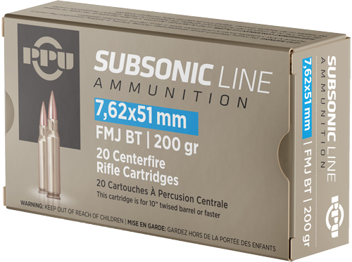 PPU SUBSONIC 7.62X51 200GR - FMJ-BT 20RD 10BX/CS