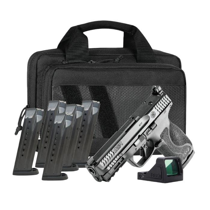S&W M&P 9 Full Size M2.0 Optic Ready Handgun Bundle 9mm Luger 17rd Magazine(6) 4.22" Barrel No Thumb Safety Black RFX11 Green Dot Savior Bag