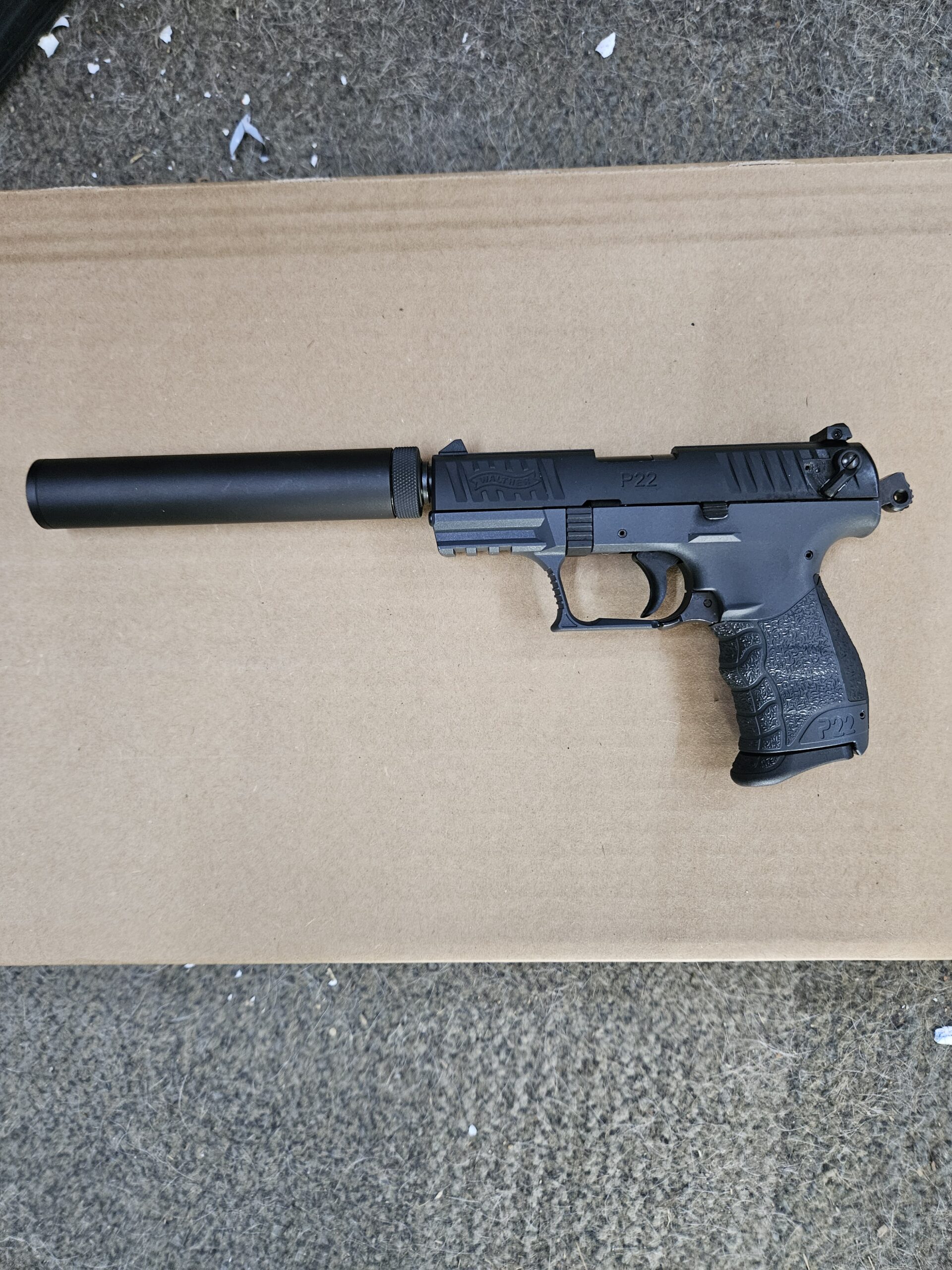 Walther P22 w/ CMMG Zeroed 22 Suppressor Grey